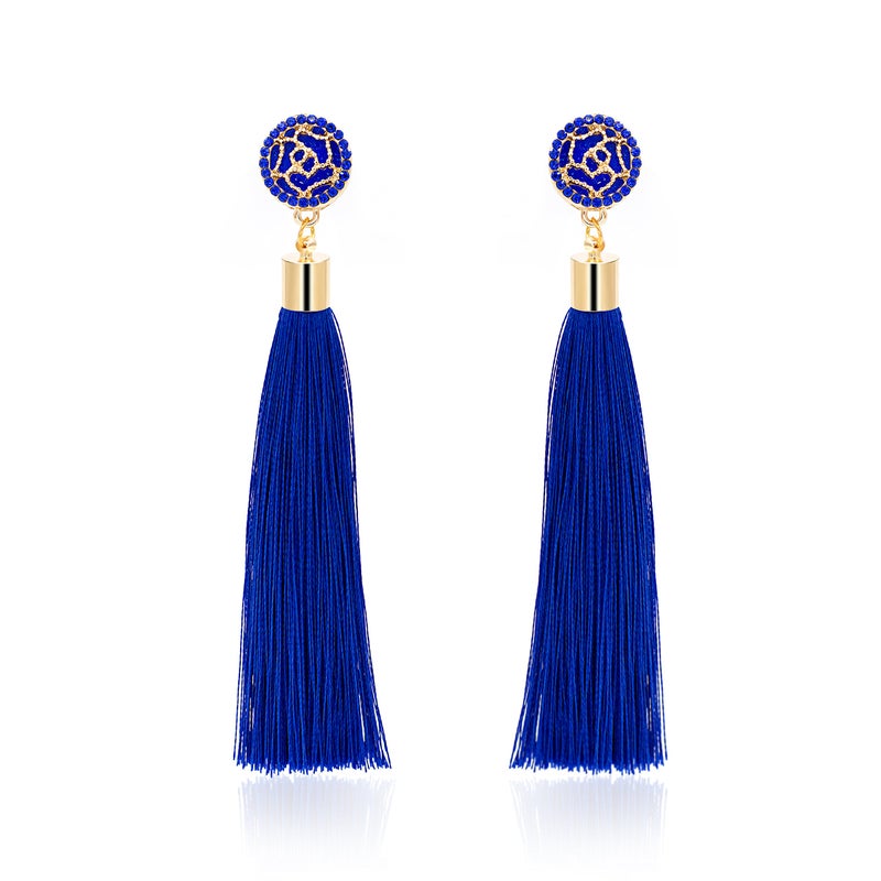 Zealmer Blue Tassel Earrings For Women Colorful Bohemian Long Dangle Drop Statement Earrings Fashion Jewelry For Christmas Valentines Day Gift - Image 1